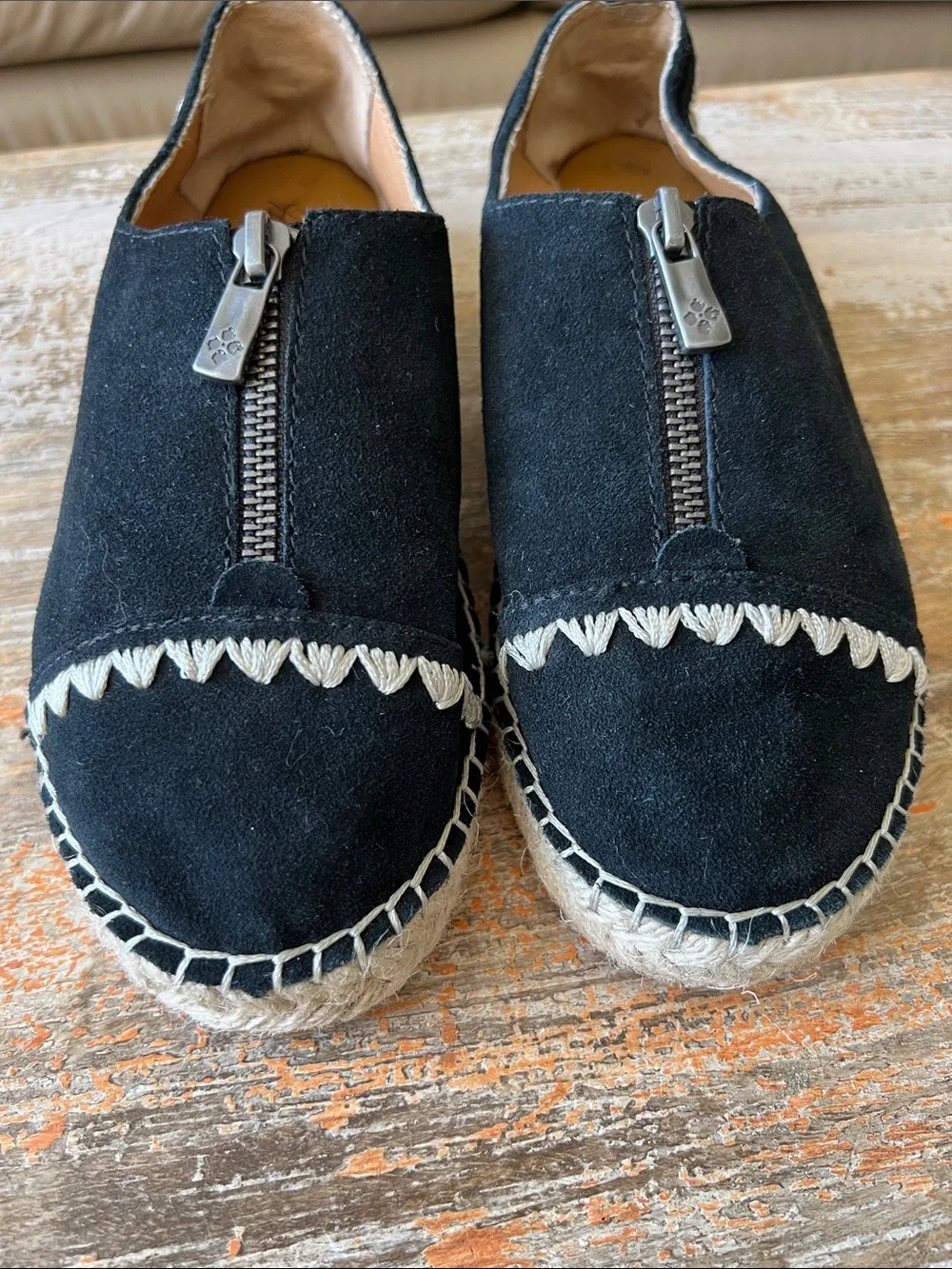 Patricia Nash Black Suede Espadrille Slip-On with Cream Stitching Size 6.5